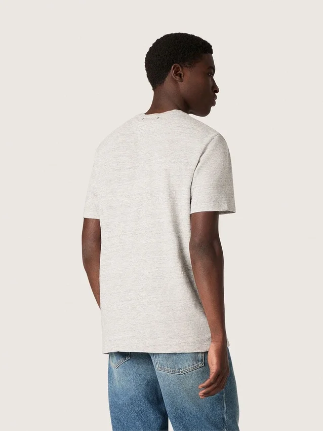 Camiseta unisex de jersey gris jaspeado con estampado de bandera