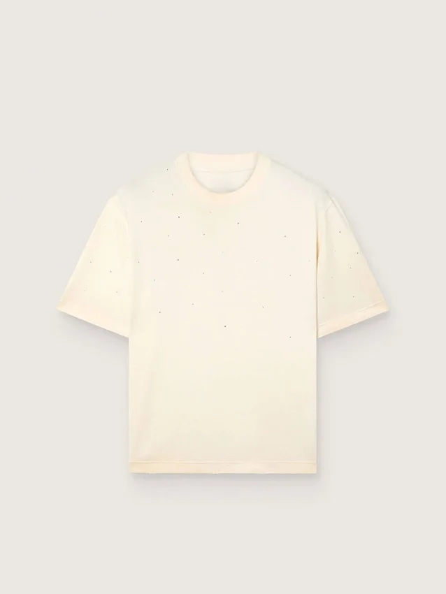 Camiseta unisex «Star» de algodón blanco con cristales degradados por toda la prenda y estampado en la espalda