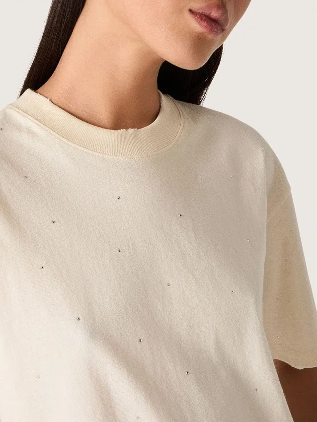 Camiseta unisex «Star» de algodón blanco con cristales degradados por toda la prenda y estampado en la espalda