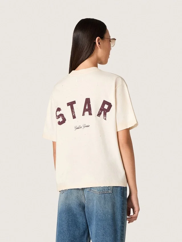 Camiseta unisex «Star» de algodón blanco con cristales degradados por toda la prenda y estampado en la espalda