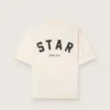Camiseta unisex Star de algodón en blanco vintage con estampado negro en la espalda