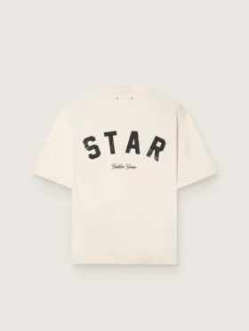 Camiseta unisex Star de algodón en blanco vintage con estampado negro en la espalda