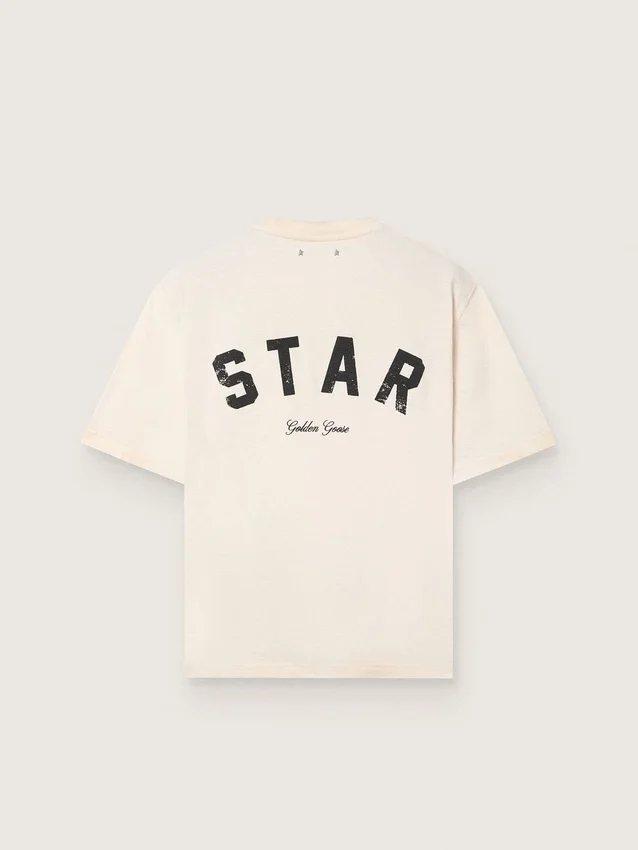 Camiseta unisex Star de algodón en blanco vintage con estampado negro en la espalda