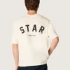 Camiseta unisex Star de algodón en blanco vintage con estampado negro en la espalda