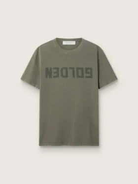 Camiseta verde oliva para hombre con letras doradas