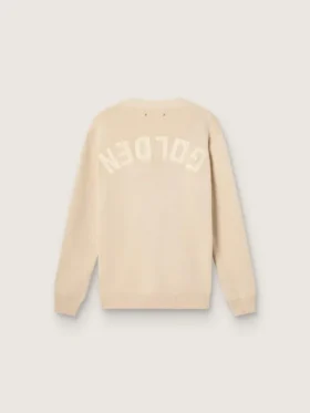 Cardigan beige para hombre con la inscripción «Golden» en la espalda