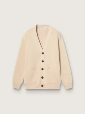 Cardigan beige para mujer con la inscripción «Golden» en la espalda