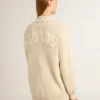 Cardigan beige para mujer con la inscripción «Golden» en la espalda