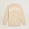 Cardigan beige para mujer con la inscripción «Golden» en la espalda