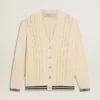 Cardigan de algodón blanco para hombre con diseño de trenzado y ribetes azules