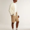 Cardigan de algodón blanco para hombre con diseño de trenzado y ribetes azules