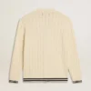 Cardigan de algodón blanco para hombre con diseño de trenzado y ribetes azules