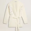 Cardigan de algodón color crema para mujer con bordado floral