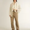 Cardigan de algodón color crema para mujer con bordado floral
