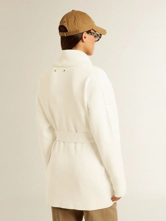 Cardigan de algodón color crema para mujer con bordado floral