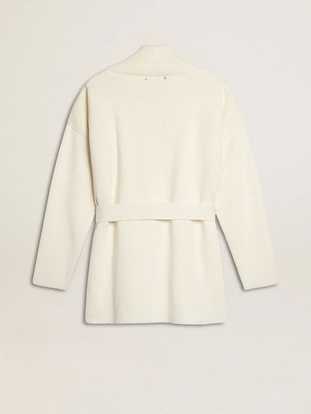 Cardigan de algodón color crema para mujer con bordado floral