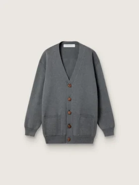 Cardigan de algodón gris melange para mujer con logotipo en la espalda