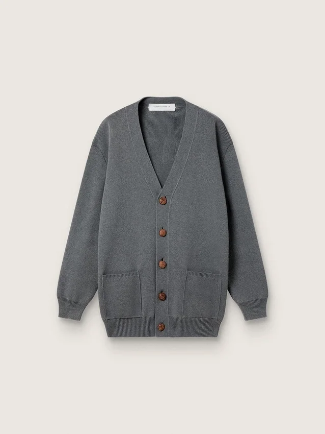 Cardigan de algodón gris melange para mujer con logotipo en la espalda