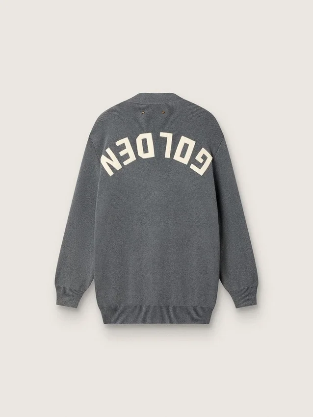 Cardigan de algodón gris melange para mujer con logotipo en la espalda