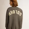 Cardigan de algodón gris melange para mujer con logotipo en la espalda