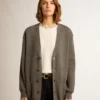 Cardigan de algodón gris melange para mujer con logotipo en la espalda