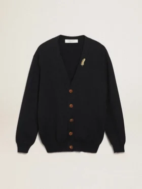 Cardigan de la Golden Collection en algodón azul oscuro con acabado desgastado
