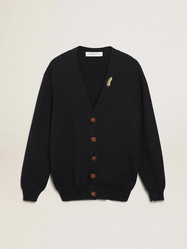 Cardigan de la Golden Collection en algodón azul oscuro con acabado desgastado