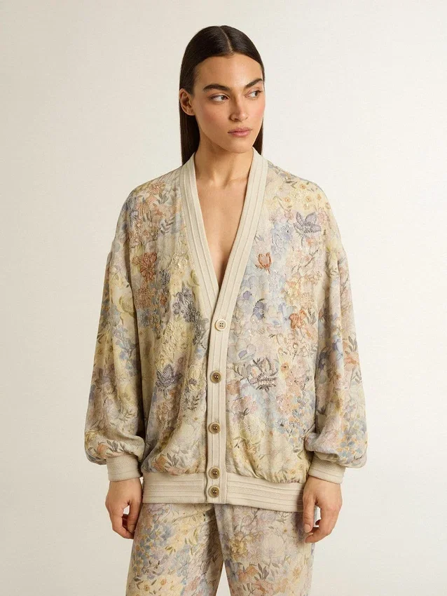 Cardigan de mujer con estampado floral y bordados