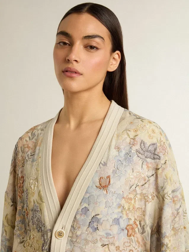 Cardigan de mujer con estampado floral y bordados
