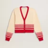 Cardigan de mujer en color crema con rayas rojas