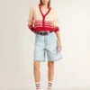 Cardigan de mujer en color crema con rayas rojas