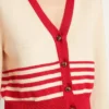 Cardigan de mujer en color crema con rayas rojas
