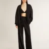 Cardigan negro para mujer con bordado de cuentas tono sobre tono en estilo toile de jouy