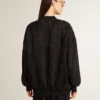 Cardigan negro para mujer con bordado de cuentas tono sobre tono en estilo toile de jouy