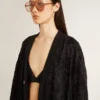 Cardigan negro para mujer con bordado de cuentas tono sobre tono en estilo toile de jouy