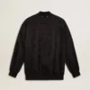 Cardigan negro para mujer con bordado de cuentas tono sobre tono en estilo toile de jouy