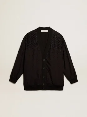 Cardigan negro para mujer con bordado en tonos degradados