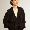 Cardigan negro para mujer con bordado en tonos degradados