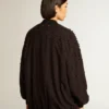 Cardigan negro para mujer con bordado en tonos degradados