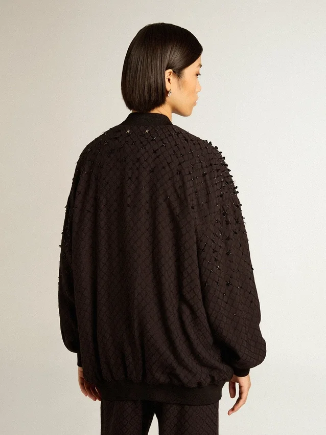 Cardigan negro para mujer con bordado en tonos degradados