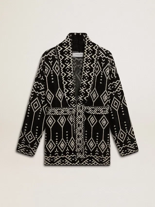 Cardigan negro para mujer con cinturón y cristales