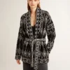 Cardigan negro para mujer con cinturón y cristales