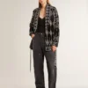 Cardigan negro para mujer con cinturón y cristales
