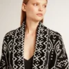 Cardigan negro para mujer con cinturón y cristales