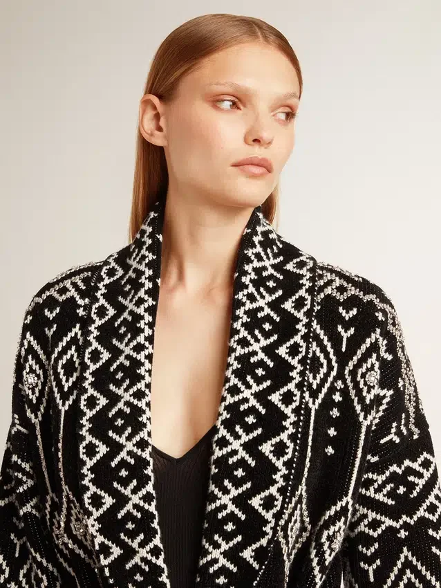 Cardigan negro para mujer con cinturón y cristales