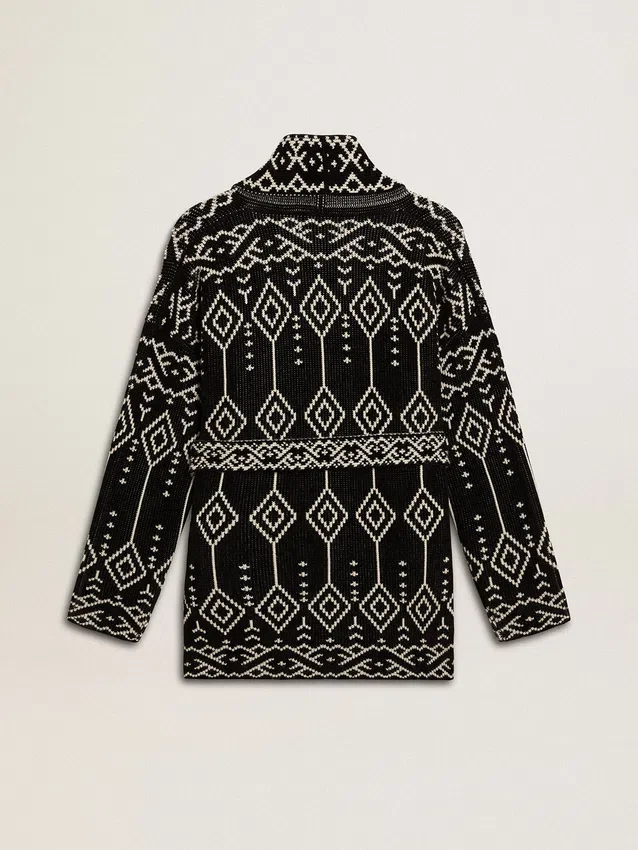 Cardigan negro para mujer con cinturón y cristales