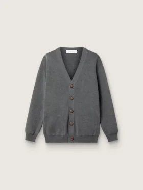 Cardigan para hombre de algodón gris melange con logotipo en la espalda