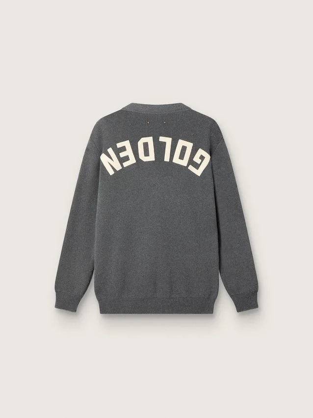 Cardigan para hombre de algodón gris melange con logotipo en la espalda