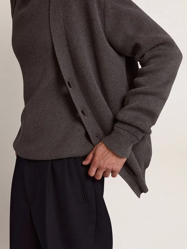 Cardigan para hombre de algodón gris melange con logotipo en la espalda