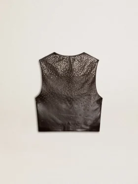Chaleco de cuero negro para mujer con tachuelas con efecto degradado